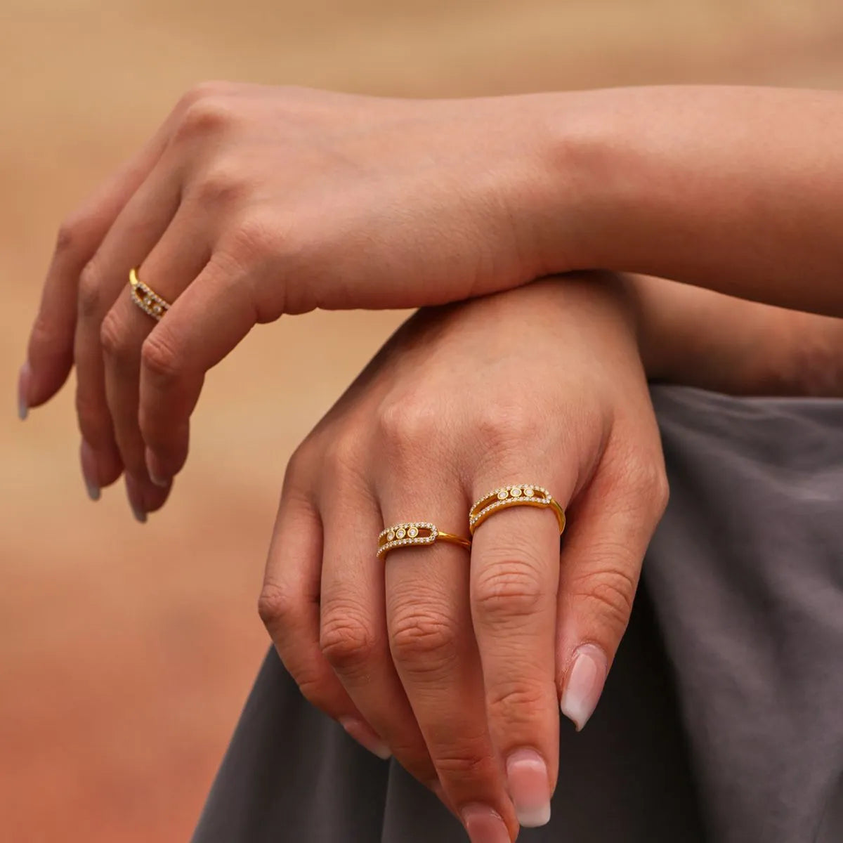 Moving Crystal Bar Necklace and Ring Jewelry Set OutfitFlow
