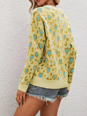 Heart Round Neck Long Sleeve Sweater OutfitFlow