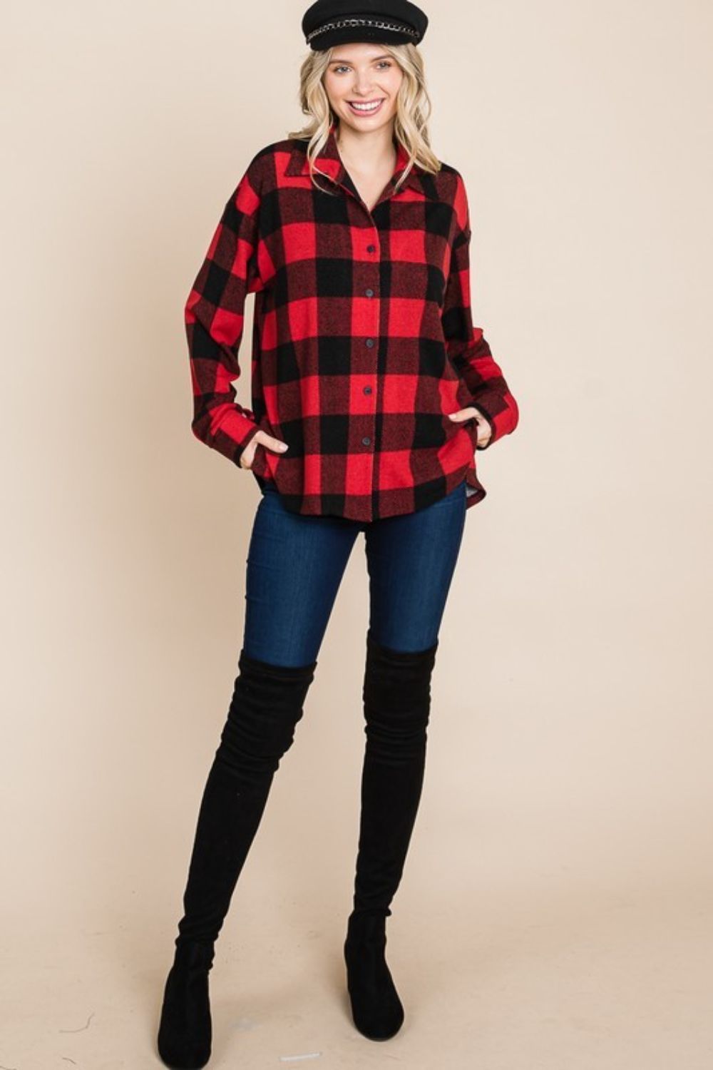 Outfit Flow - Super Lady Plaid Button Up Long Sleeve Shirt