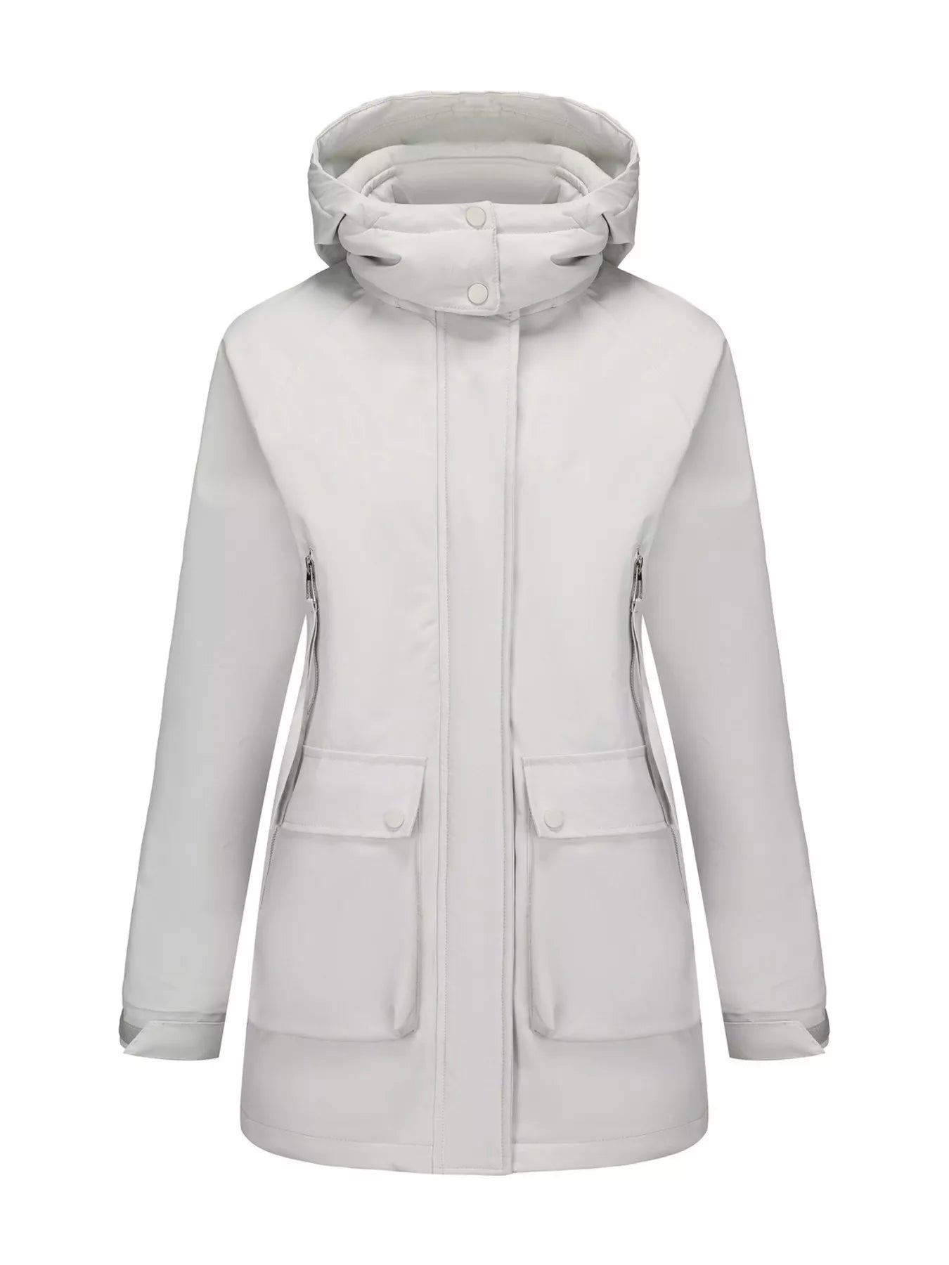 Full Size Zip Up Hooded Parka Outerwear Plus Size Gray white OutfitFlow