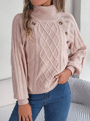 Cable Knit Turtleneck Long Sleeve Sweater OutfitFlow