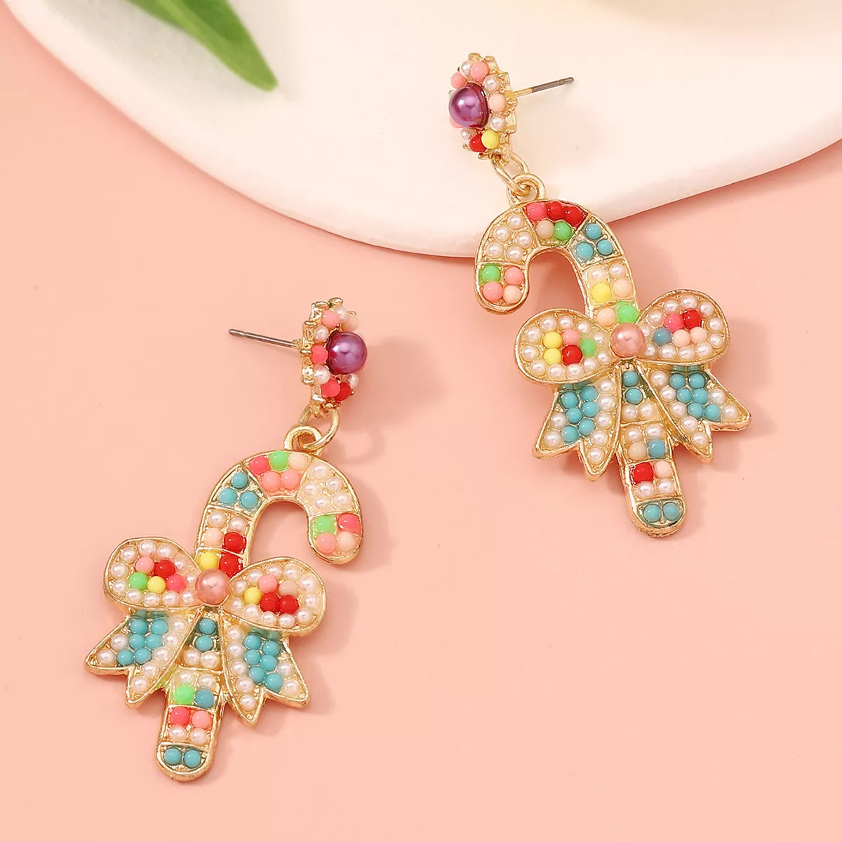 Christmas Candy Cane Bow Drop Earrings OutfitFlow