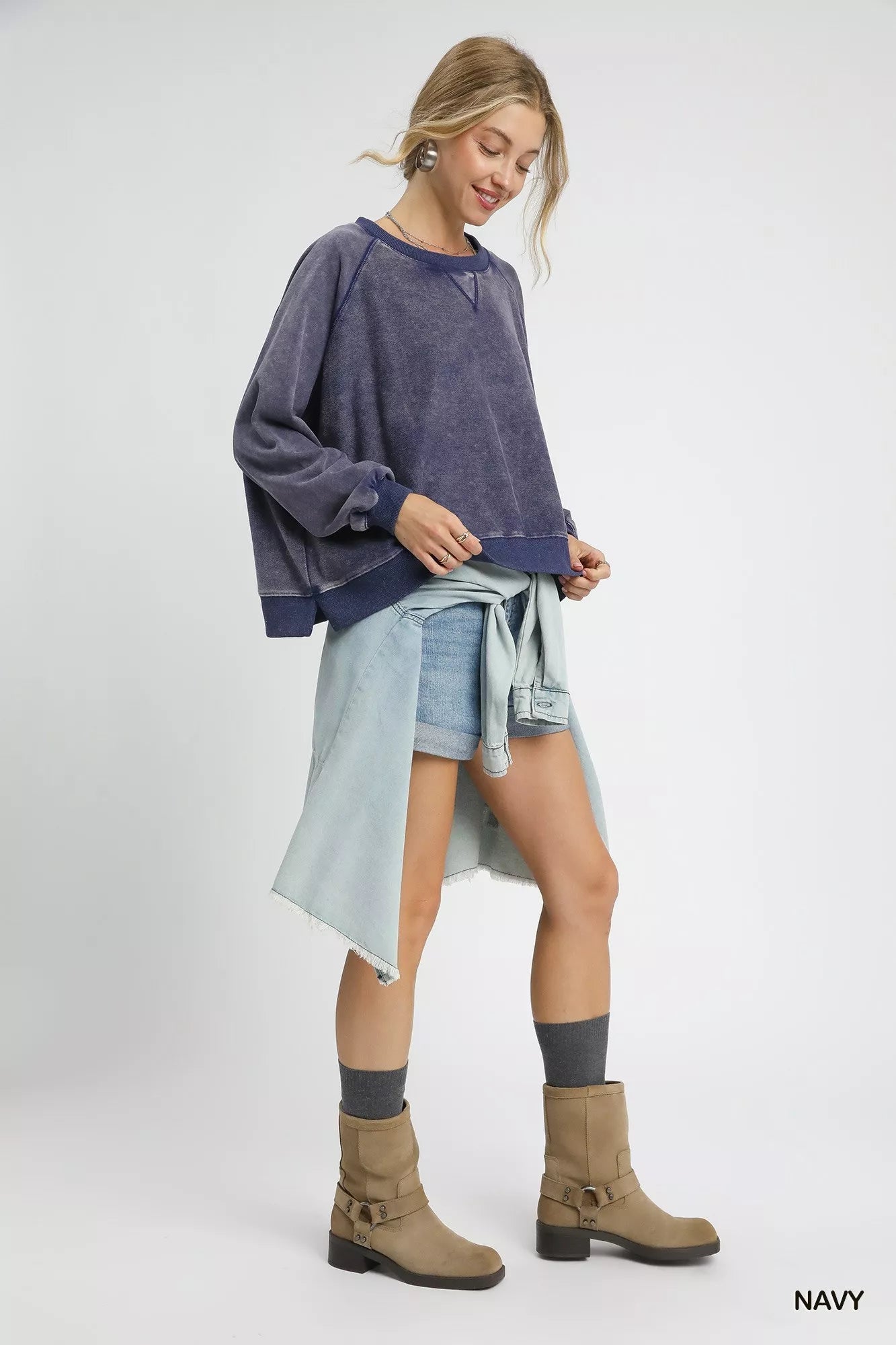 Umgee Mineral Wash French Terry Sweatshirt Trendsi
