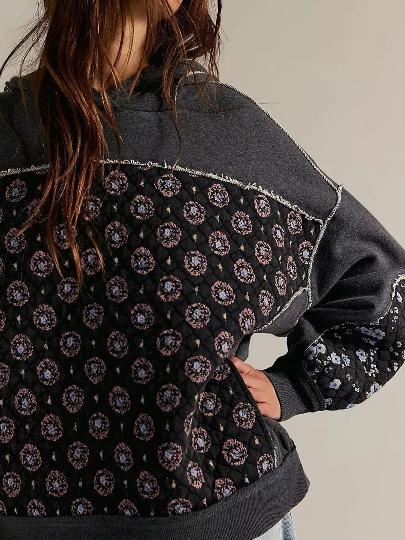 Exposed Seam Dropped Shoulder Hoodie OutfitFlow