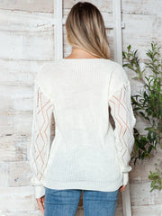 Openwork V-Neck Long Sleeve Sweater Trendsi