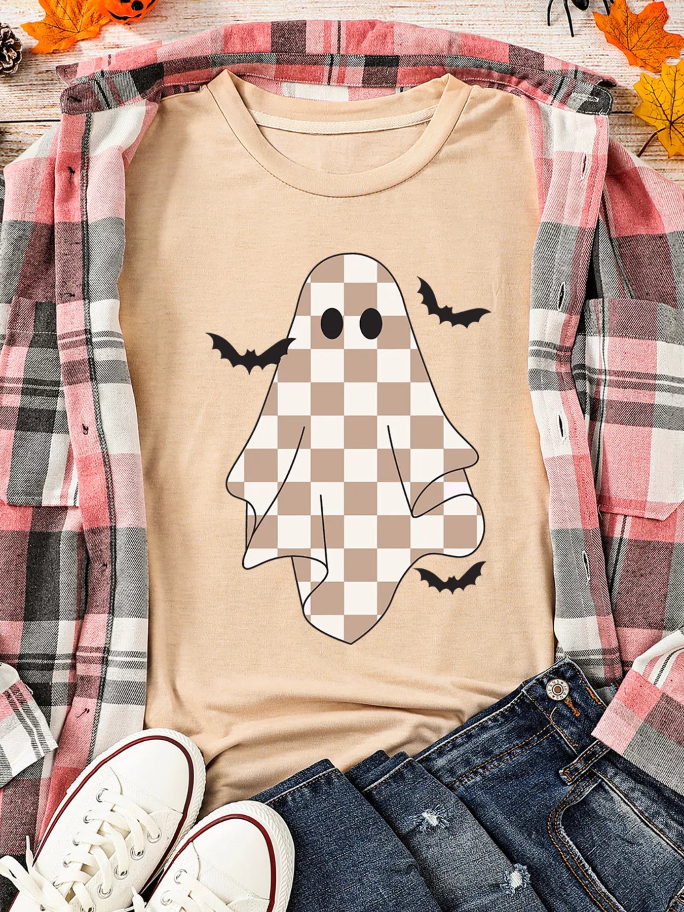 Ghost Bat Halloween Holiday Graphic Tee OutfitFlow