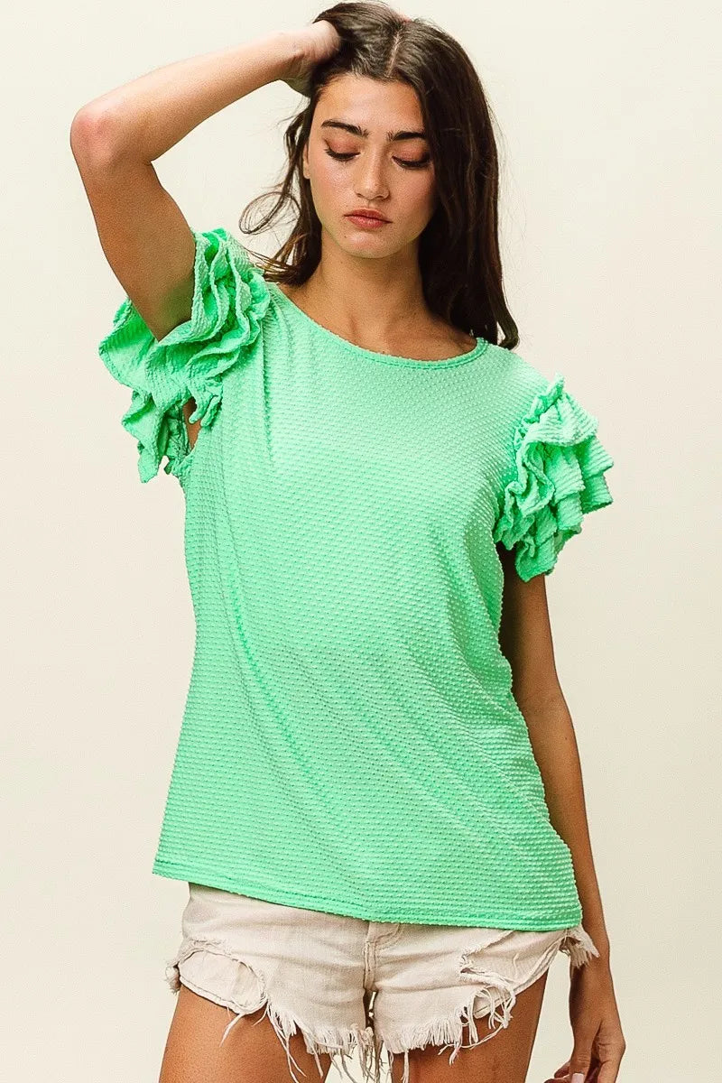 BiBi Birdseye Texture Layered Ruffle Top OutfitFlow