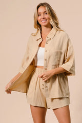 BiBi Crinkle Gauze Shirt and Short Set OutfitFlow