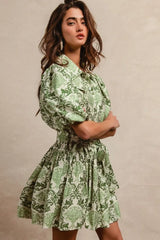 BiBi Tied Floral Short Sleeve Mini Shirt Dress OutfitFlow