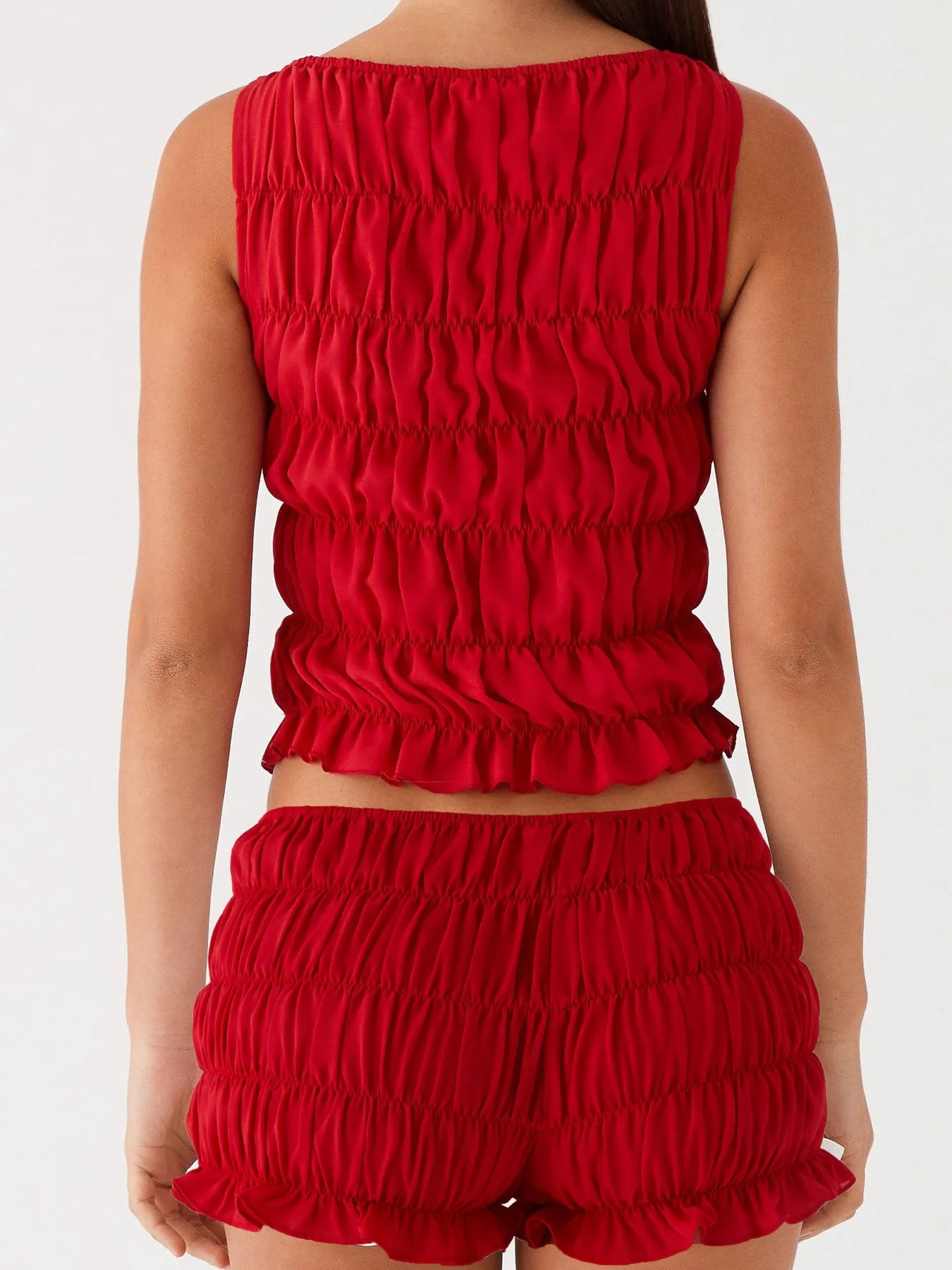 Ruched Texture Tank and Shorts Two-Piece Set OutfitFlow