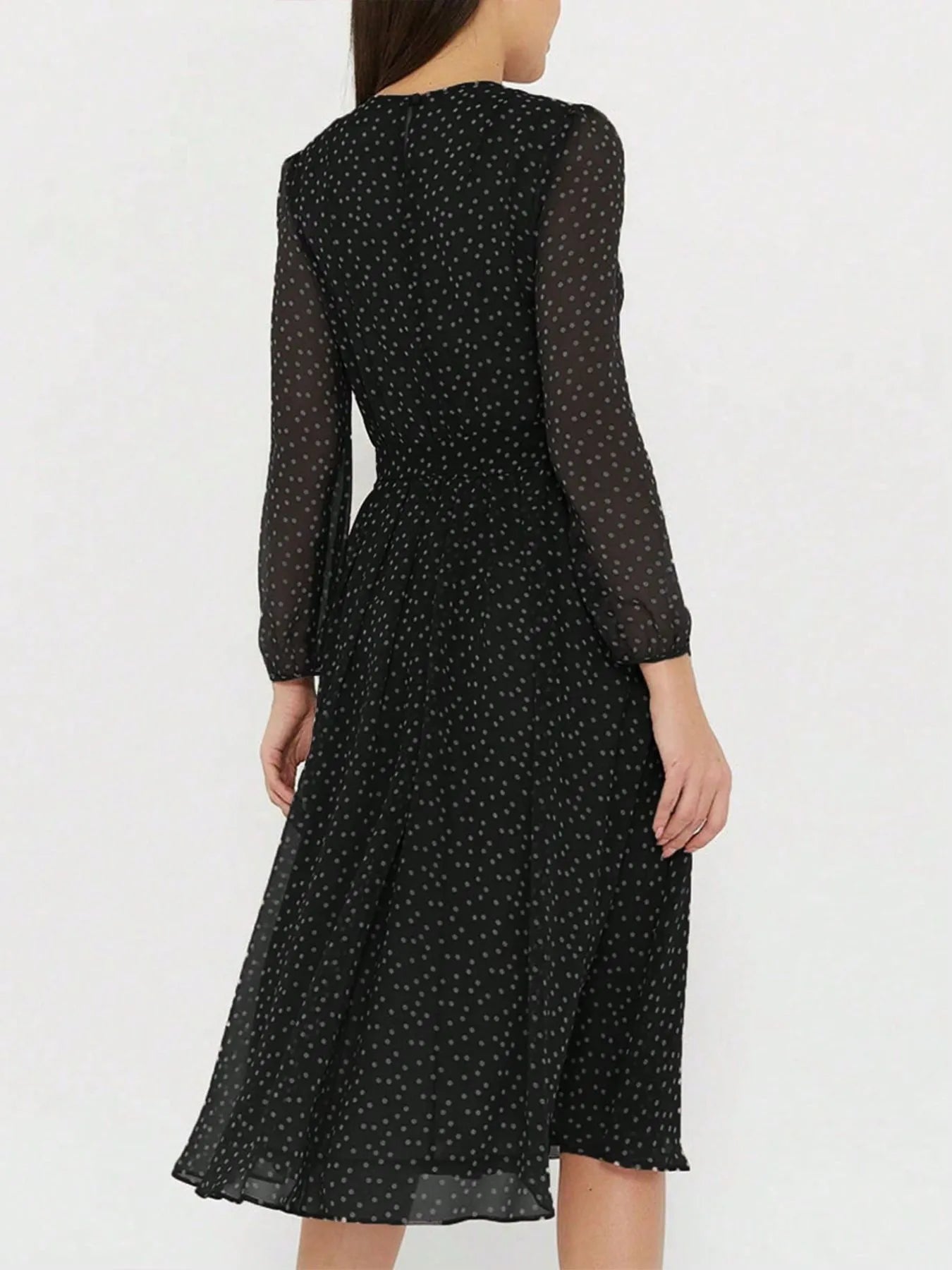 Polka Dot Long Sleeve Midi Dress OutfitFlow
