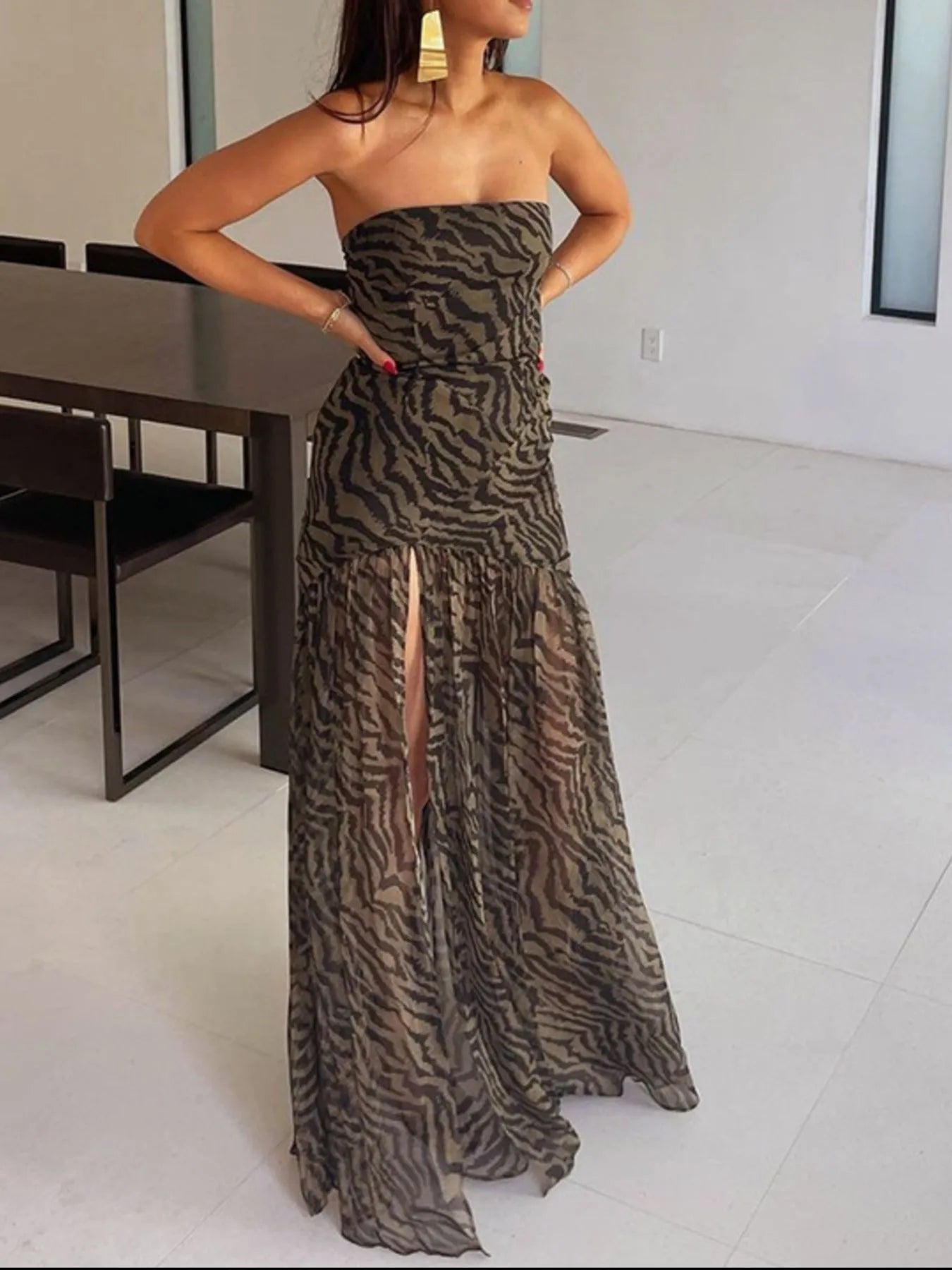 Zebra Print Maxi Dress with Side Slit OutfitFlow