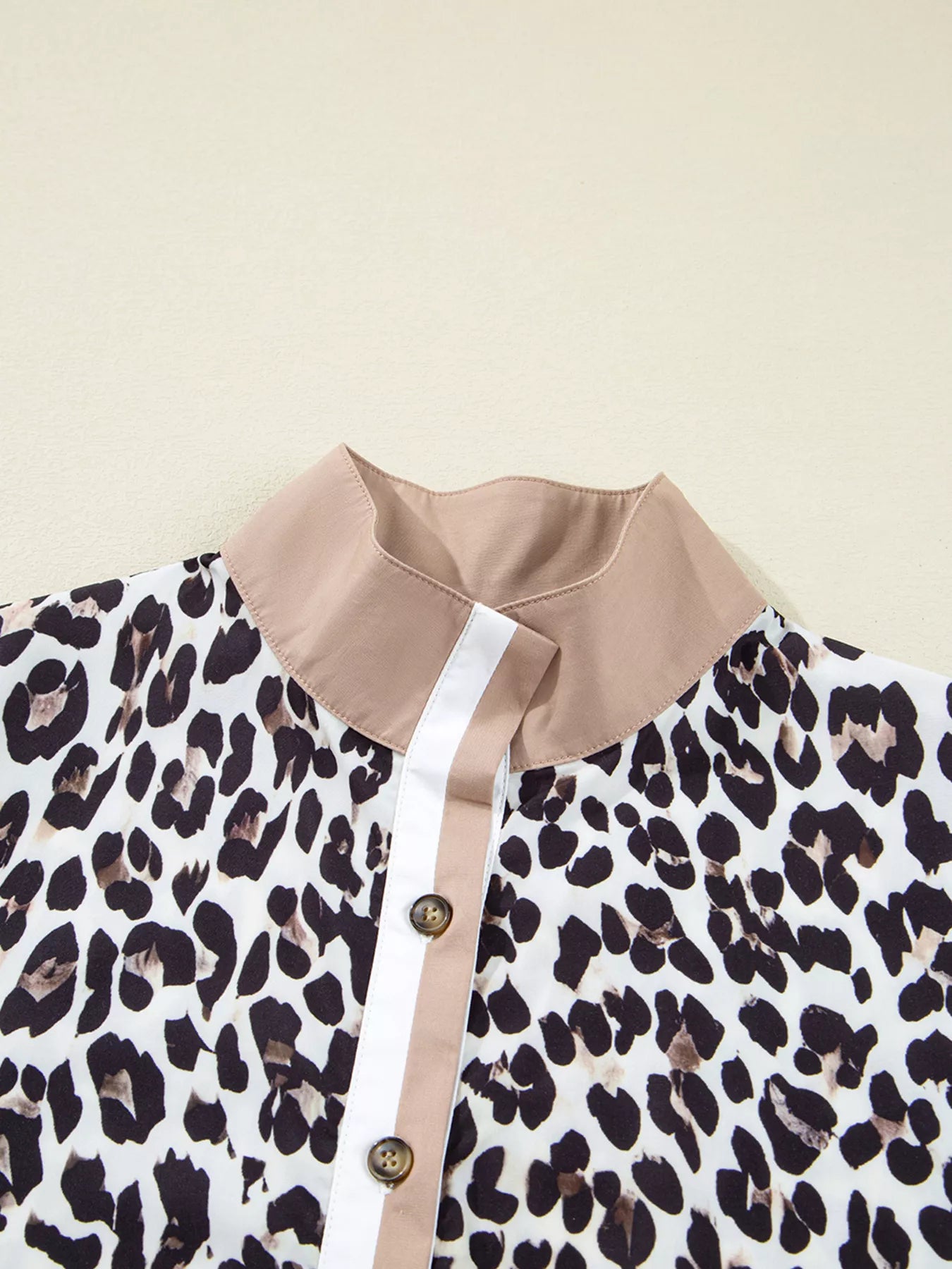 Striped Collar Leopard Print Long Sleeve Flared Dress OutfitFlow