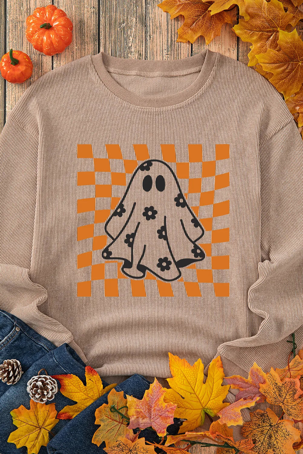 Ghost Round Neck Long Sleeve Sweatshirt OutfitFlow