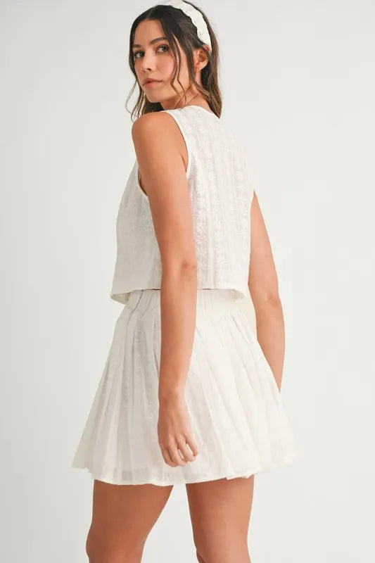 MABLE Eyelet Lace Top and Mini Skirt Set OutfitFlow