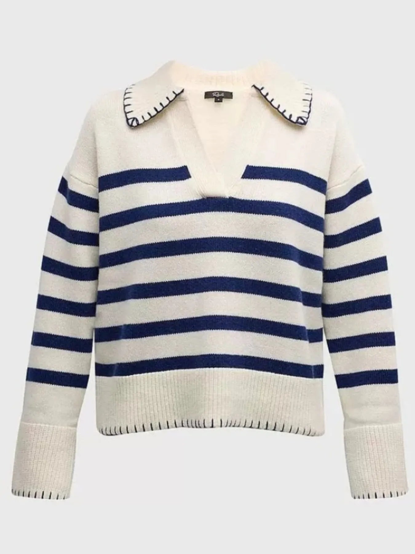 Striped Johnny Collar Sweater OutfitFlow