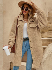 Collared Button Down Coat Camel Trendsi