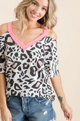BiBi Leopard Print Top with Shoulder Cut Out OutfitFlow