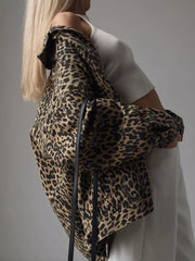 Leopard Button Up Long Sleeve Denim Jacket OutfitFlow