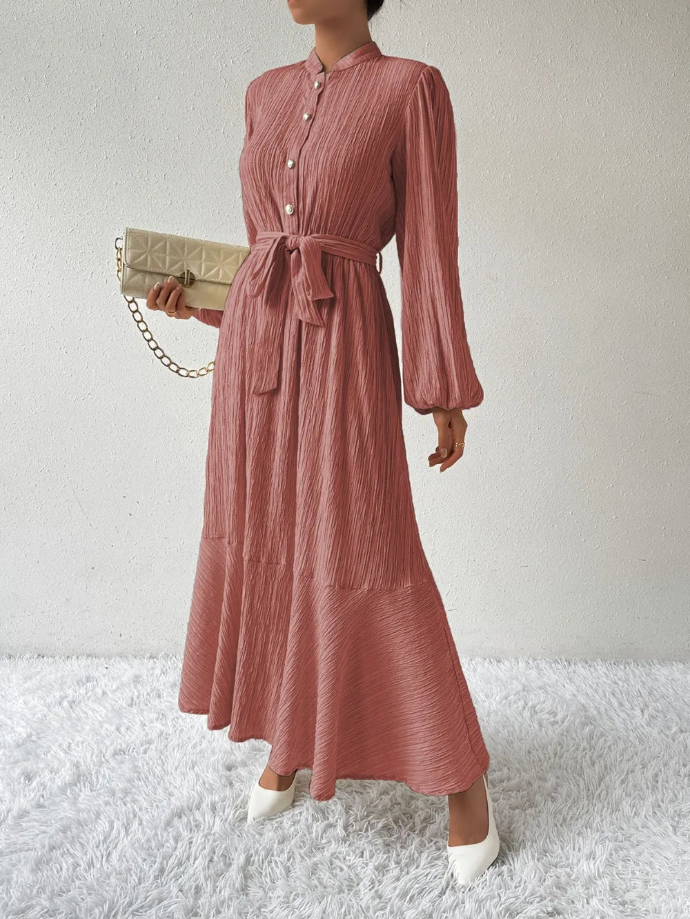 Honey Tie Waist Long Sleeve Dress OutfitFlow