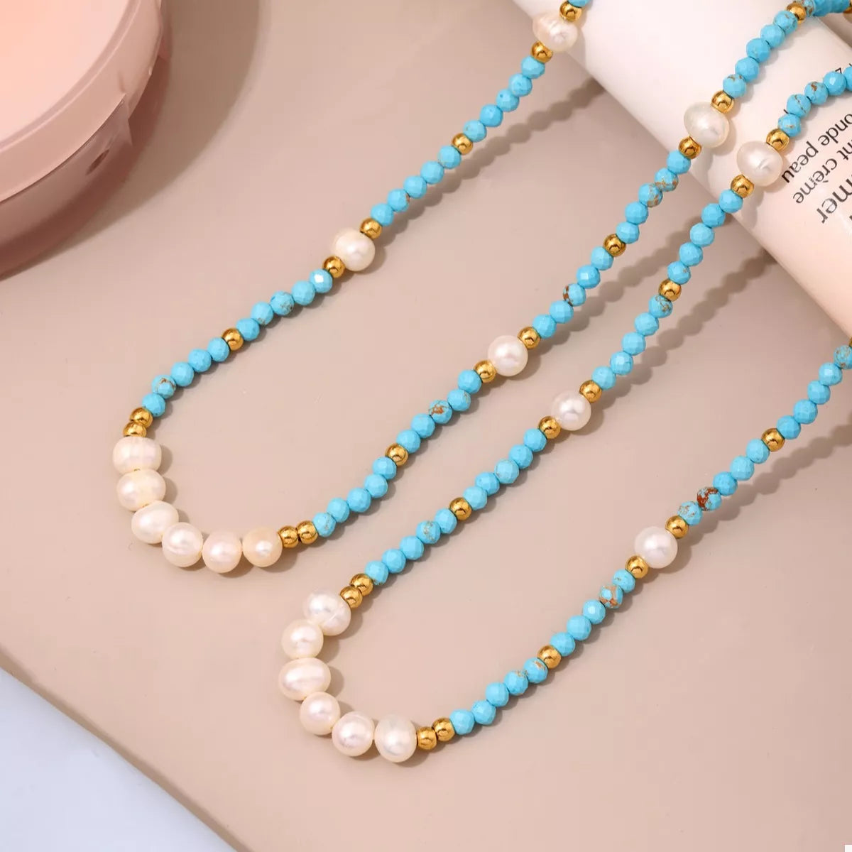 Turquoise Pearl Beaded Necklace Trendsi