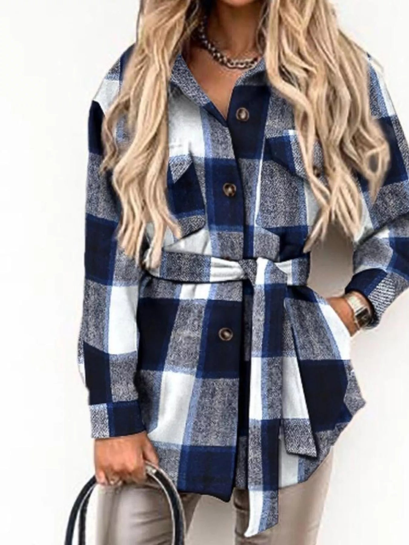Button Up Long Sleeve Plaid Outerwear Trendsi