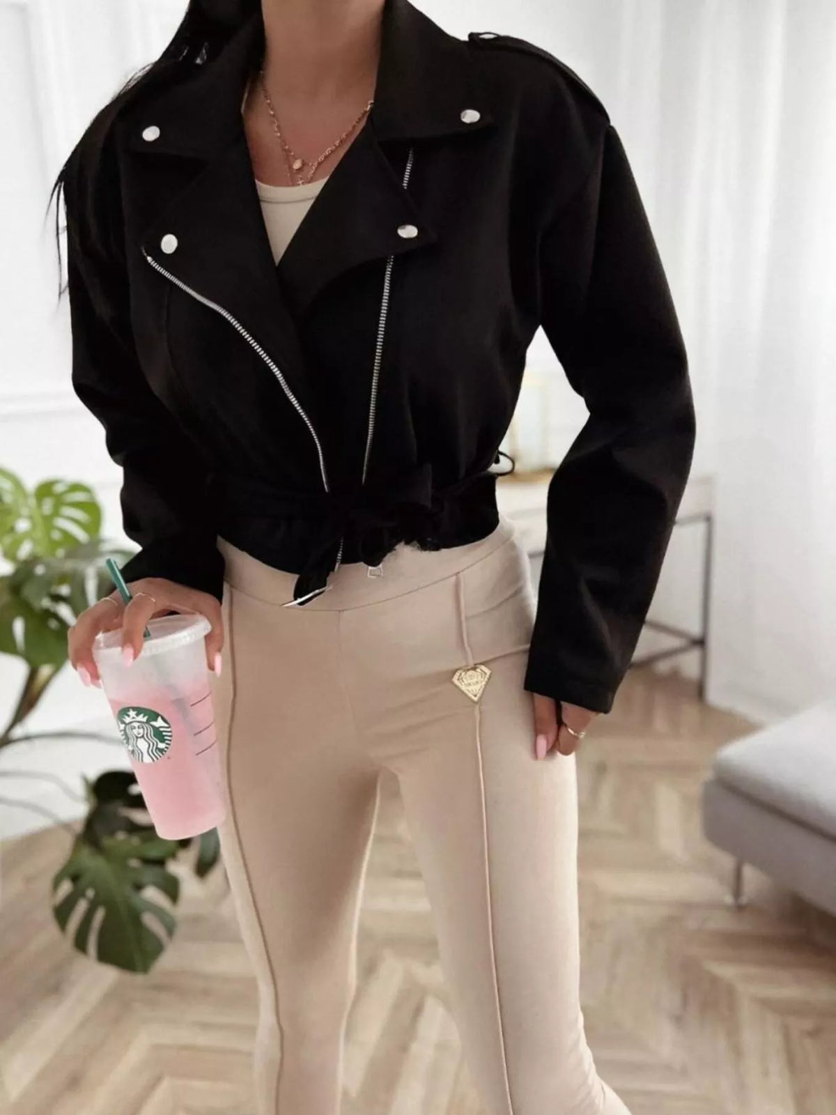Zip Up Cropped Jacket Black OutfitFlow