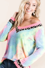 BiBi Tie Dye Terry V-Neck Top OutfitFlow