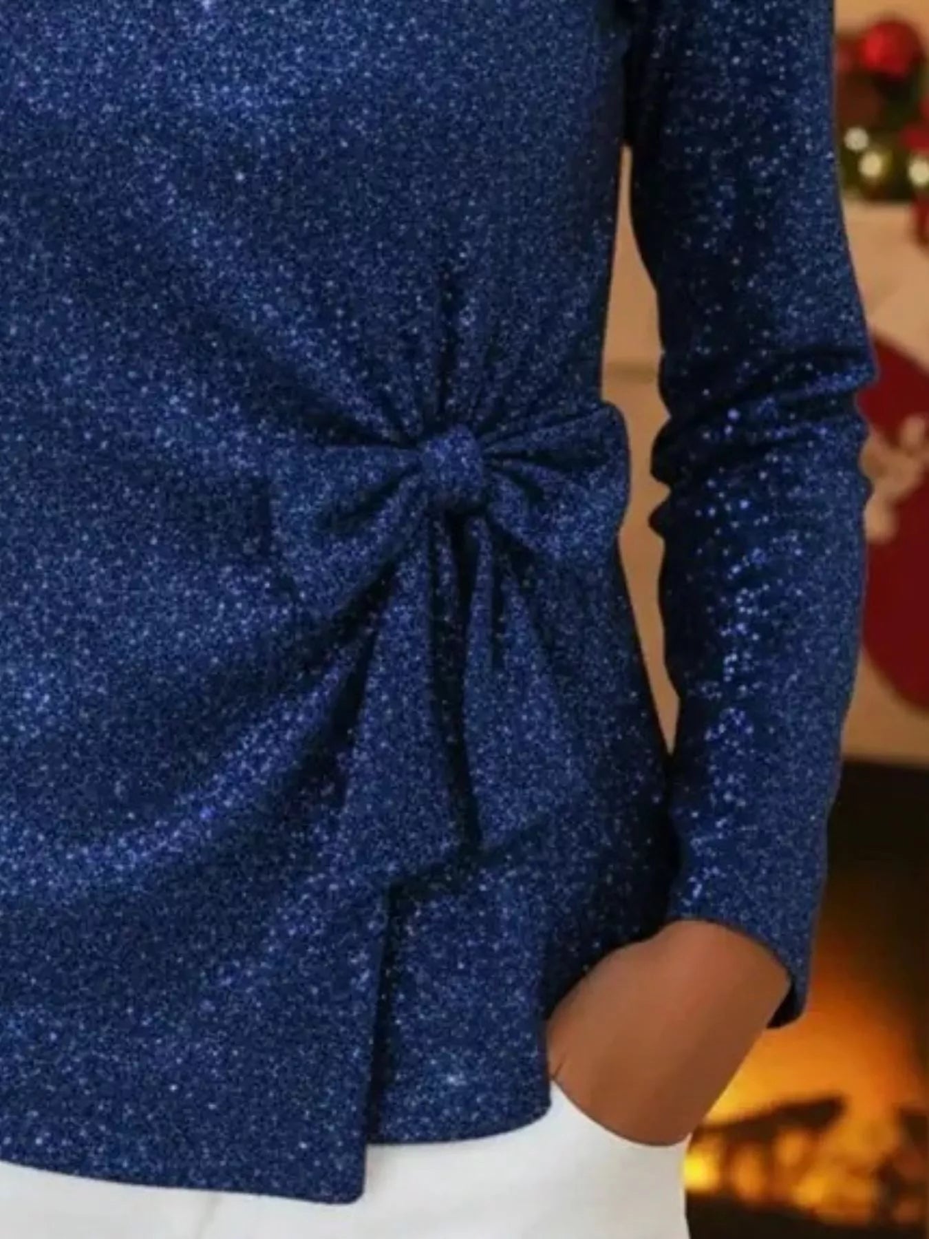 Full Size Sequin Bow-Knot Long Sleeve Top Plus Size OutfitFlow