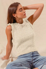SO ME Tweed Knit Sweater Vest Top OATMEAL Trendsi