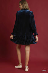 Umgee Velvet Ruffle Trim Mini Dress Trendsi