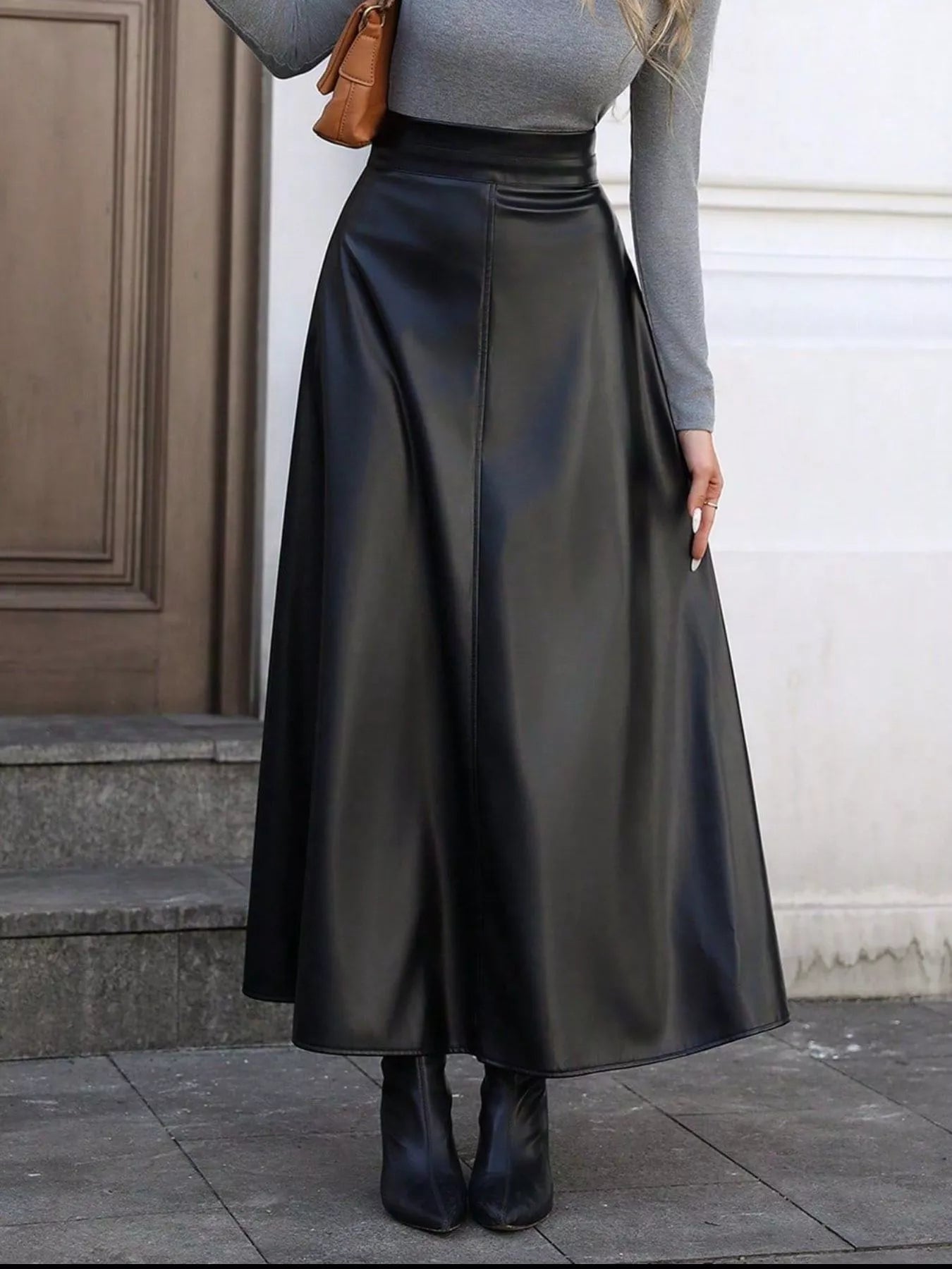 Leather A-Line Midi Skirt OutfitFlow