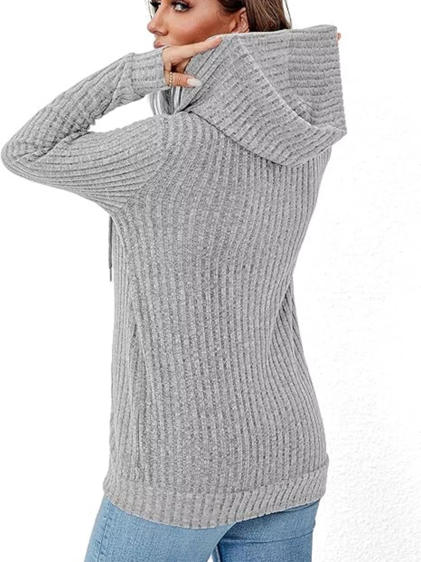 Ribbed Zip Up Hooded Outerwear Trendsi