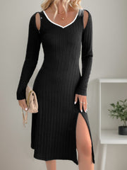 Perfee Slit Wide Strap Dress and Detachable Long Sleeves Set