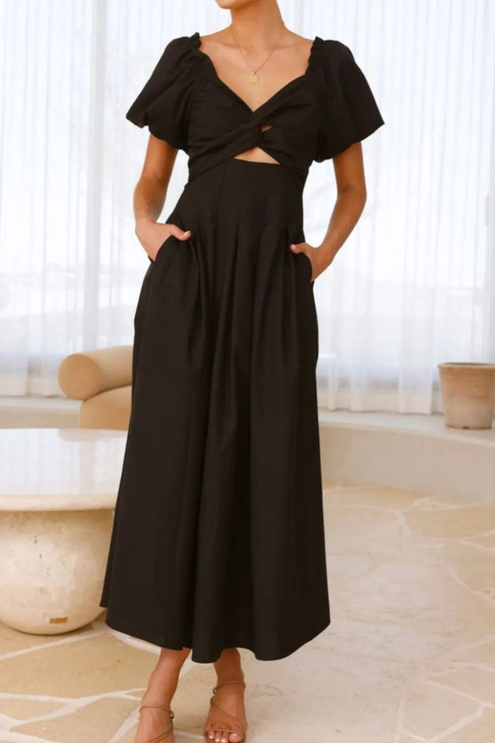 Sweetheart Neck Puff Sleeve Dress OutfitFlow