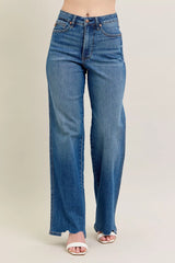 Judy Blue Full Size High Waist Tummy Control Chew Hem Destroy Wide Jeans Plus Size OutfitFlow