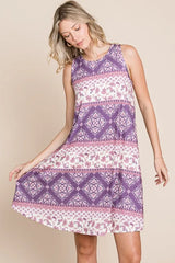 BOMBOM Bohemian Print Sleeveless Dress OutfitFlow