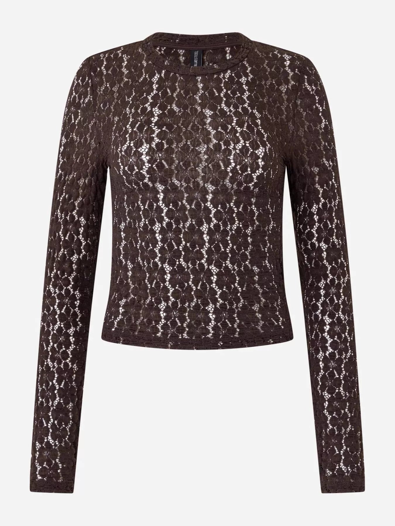 Lace Round Neck Long Sleeve Blouse OutfitFlow