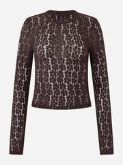 Lace Round Neck Long Sleeve Blouse OutfitFlow