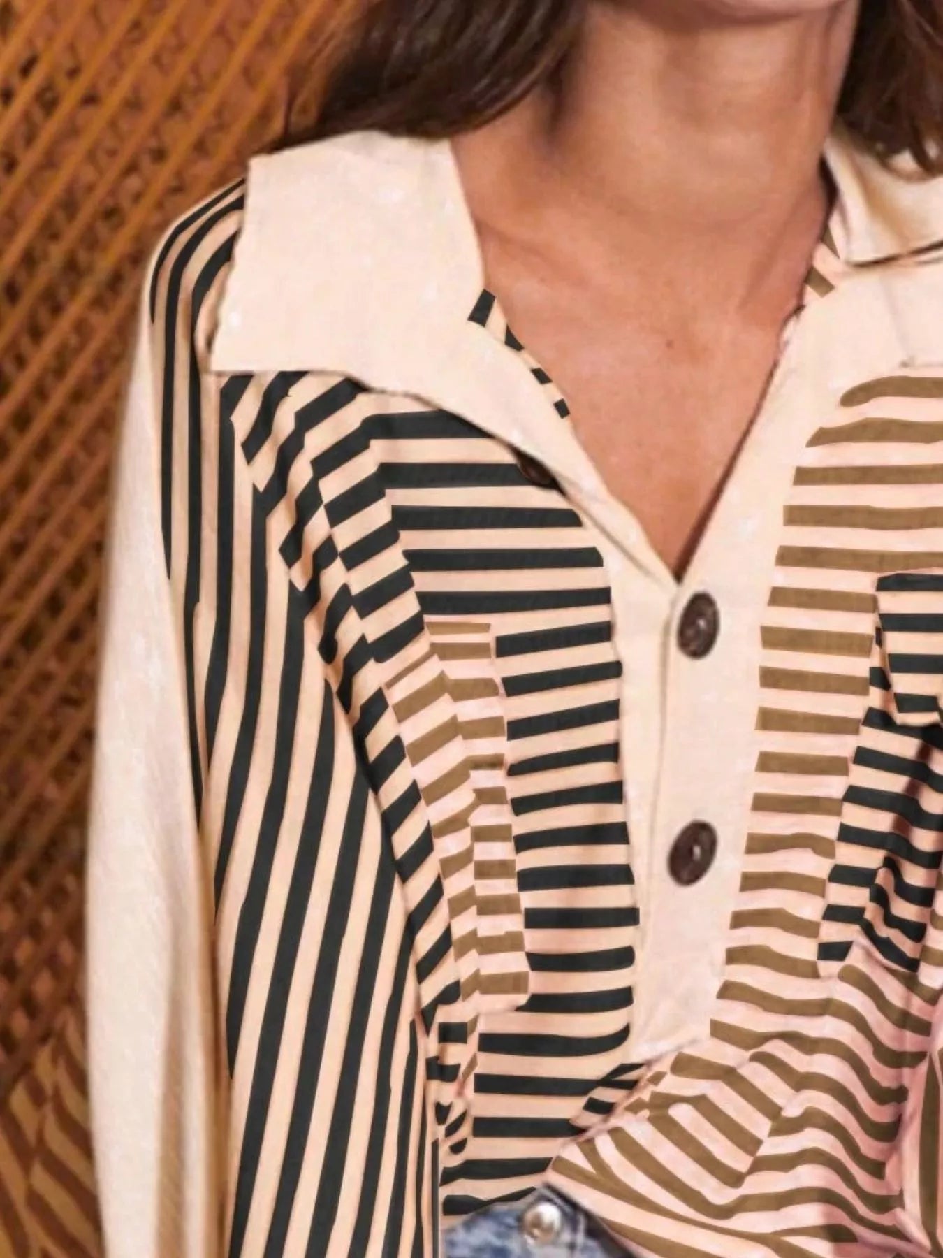 Striped Oversized Half Button Sweatshirt OutfitFlow