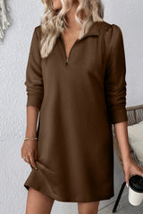 Outfit Flow - Double Take Textured Quarter Zip Long Sleeve Dress