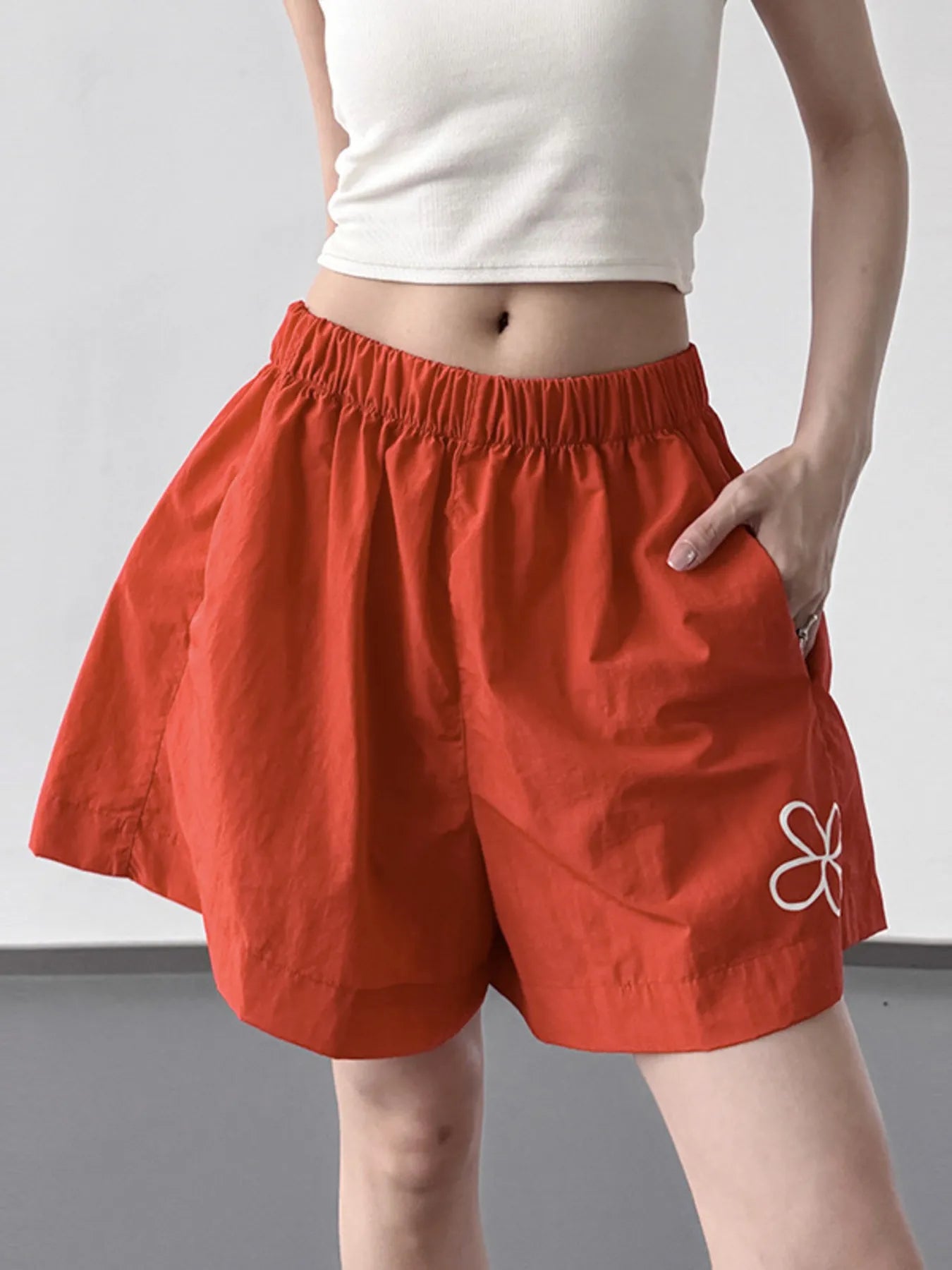 Elastic Waist Shorts Orange OutfitFlow