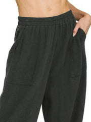 Zenana Double Gauze Elastic Band Pants Trendsi