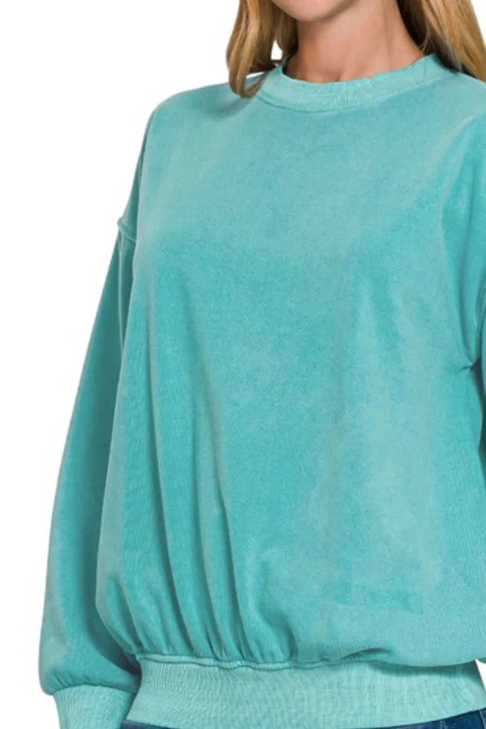Zenana Soft Fleece Pigment Dye Round-neck Sweatshirts OutfitFlow