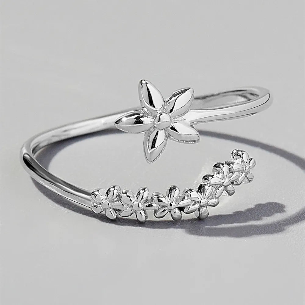 925 Sterling Silver Flower Ring Silver OutfitFlow