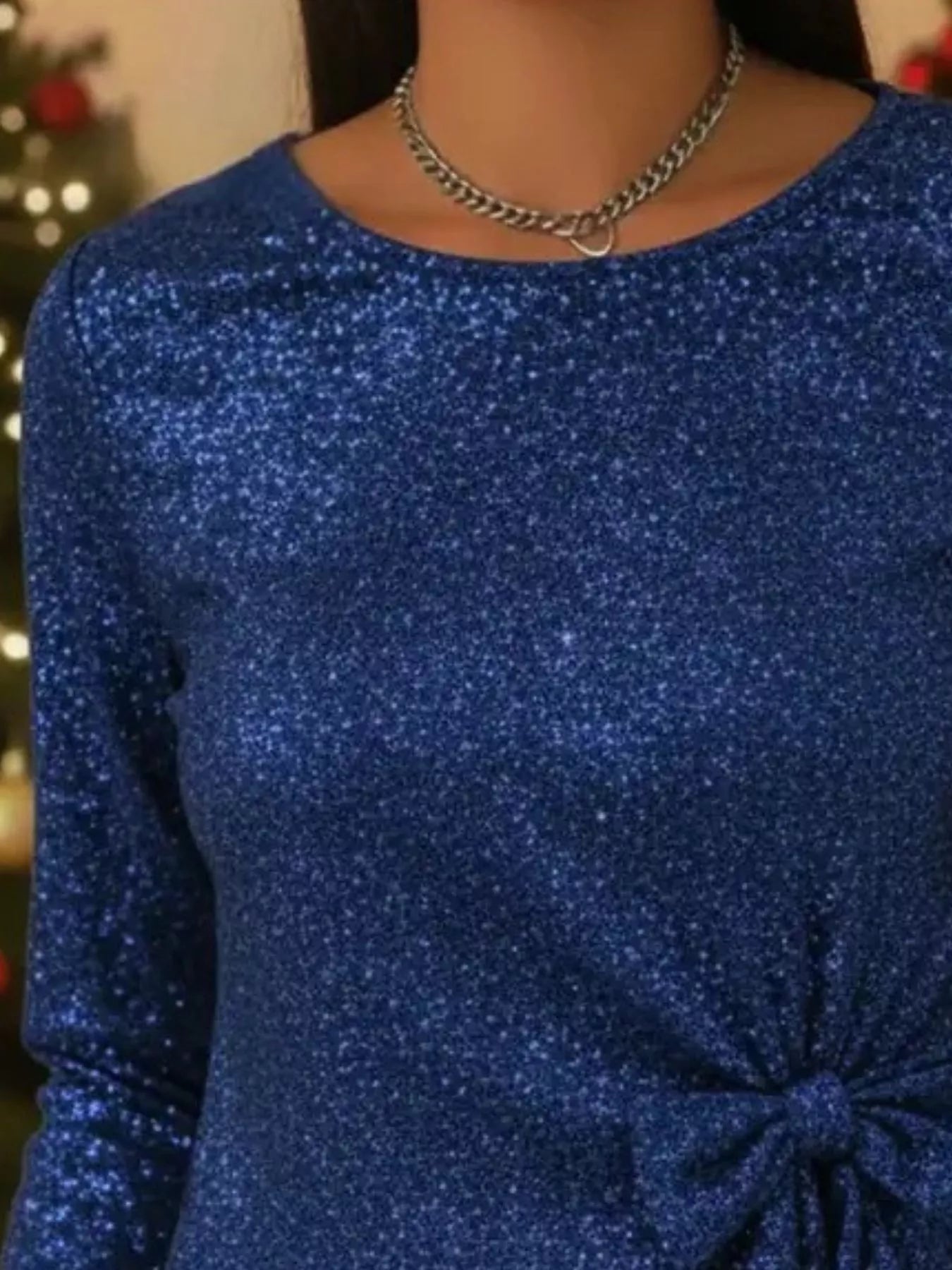 Full Size Sequin Bow-Knot Long Sleeve Top Plus Size OutfitFlow