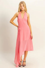 HYFVE Chiffon Halter Asymmetrical Hem Dress ROSE OutfitFlow