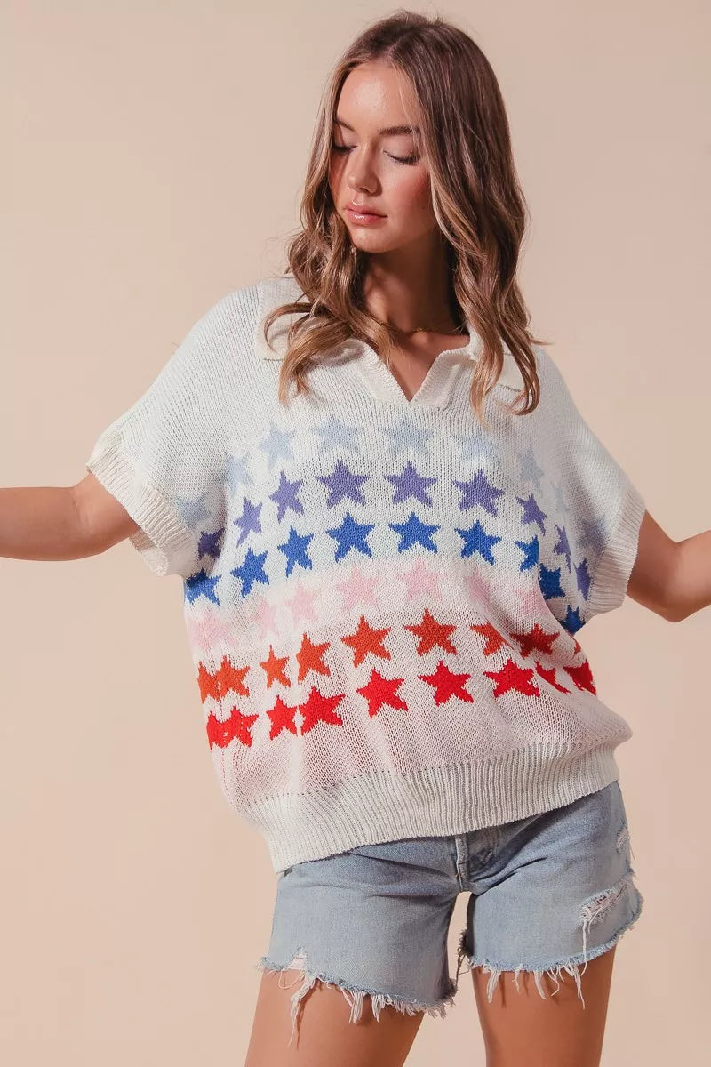 SO ME Fourth Of July Stars Loose Fit Knit Top OutfitFlow