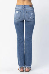 Judy Blue Full Size Mid Rise Destroy Straight Jeans Plus Size OutfitFlow