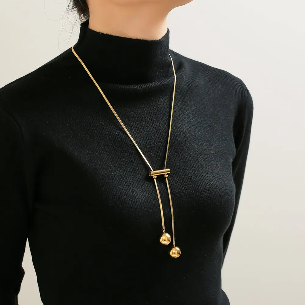 18K Gold-Plated Titanium Steel Hollow Bead Necklace Gold One Size OutfitFlow